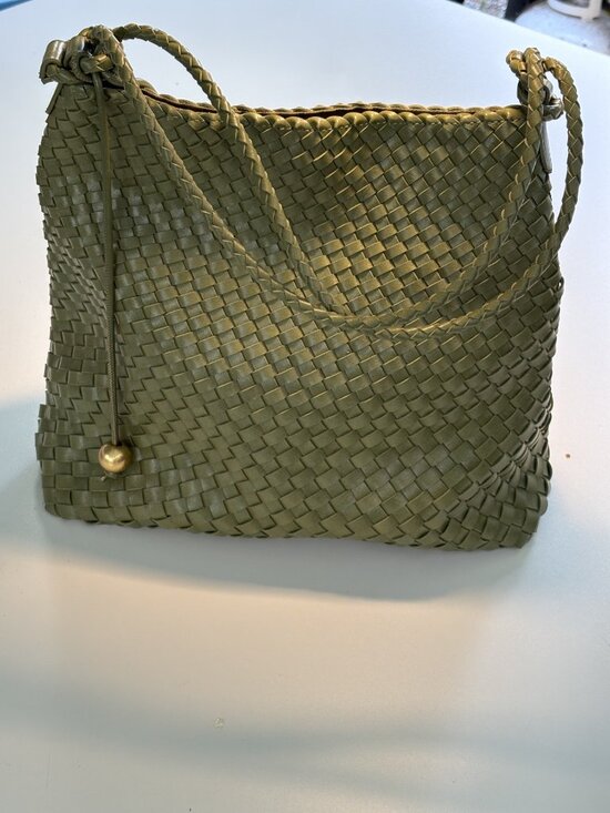 Handbags - Olive Green Woven Shoulder Bag Quiet Luxury Boho Chic Tote